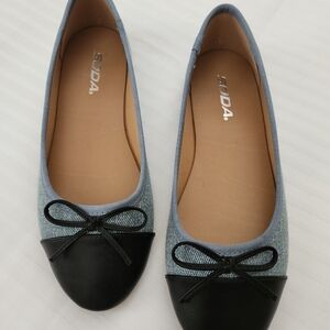 Soda Denim/Black Flats with Bow
